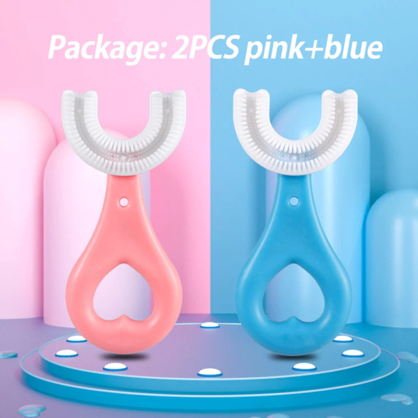 2 piceses pack 360 Degree U-shaped Baby Toothbrush Children Child Toothbrush Teethers Baby Brush Silicone Kids Teeth Oral Care Cleaning (with Box)(random Color))